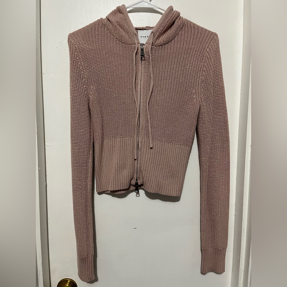 Light Pink Taupe Knit Hoodie Sweater
